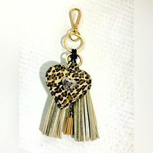 Leopard Print Heart Keychain with Tassels
